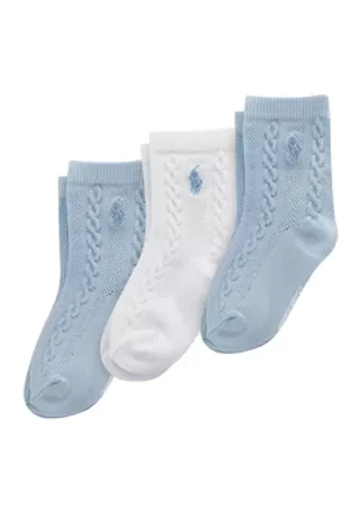 Polo Baby Cable Texture Crew Socks - 3 Pack