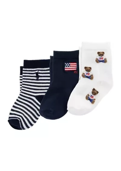 Baby Boys Americana Bear 3 Pack Socks