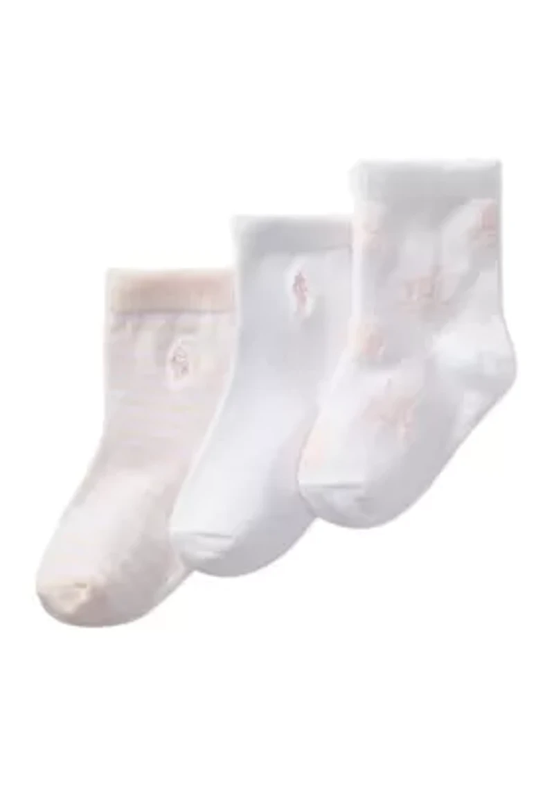 Baby Girls Tossed Bear Socks - 3 Pack
