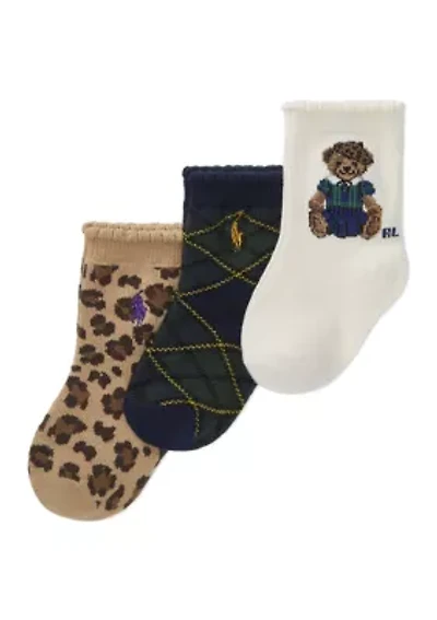 Baby Girls Bear Socks - 3 Pack