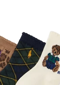Baby Girls Bear Socks - 3 Pack