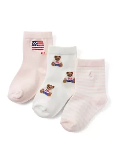 Baby Girls Americana Bear 3 Pack Sock Set