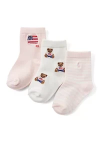 Baby Girls Americana Bear 3 Pack Sock Set
