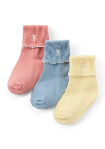 Baby Girls Fold Over Cuff 3 Pack Socks