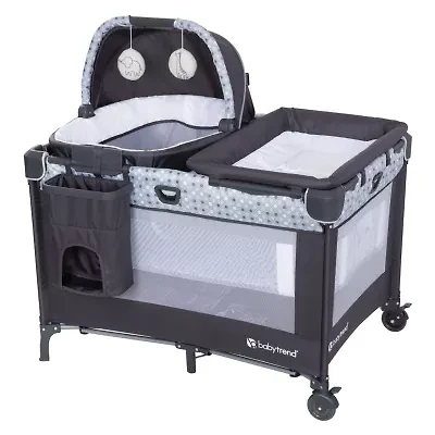 Nursery Den Playard with Rocking Snooze Pod, Flip Over Changer - Pebblestone Grey
