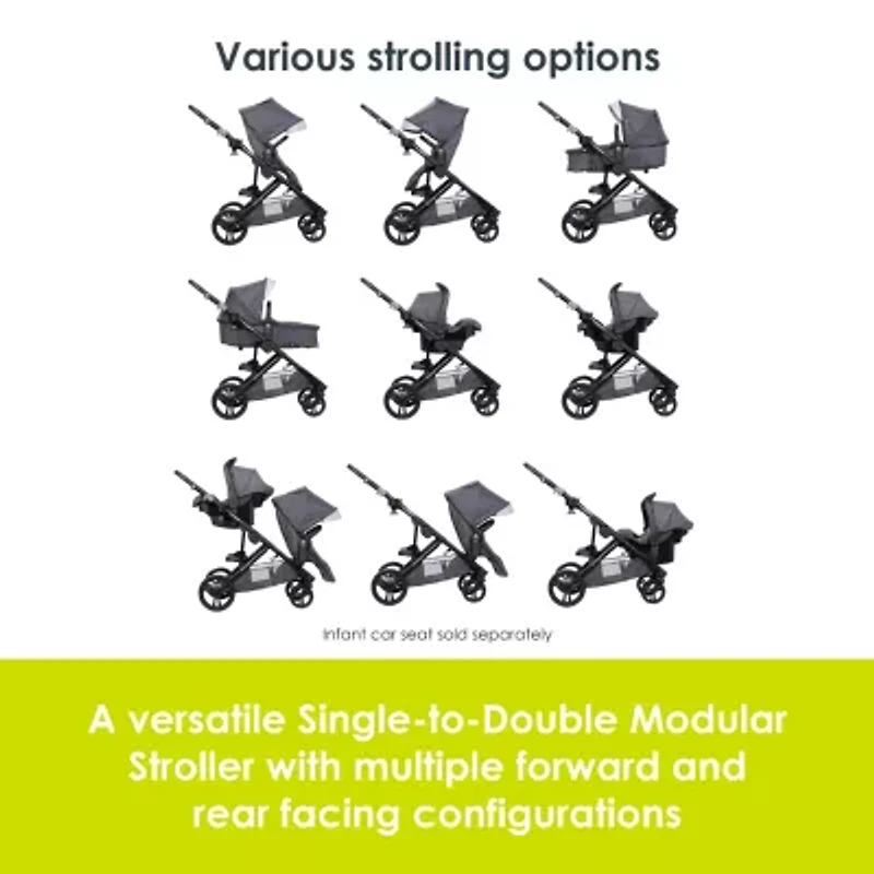 Morph Single to Double Modular Stroller - Dash Grey