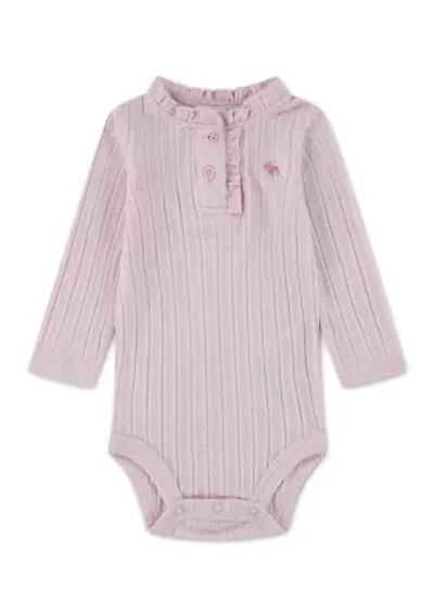 Baby Girls Ruffle Henley Long Sleeve Bodysuit