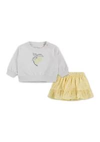 baby lemons fleece crew pullover and skort