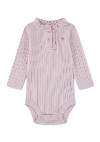 baby ruffle hem henley long sleeve bodysuit