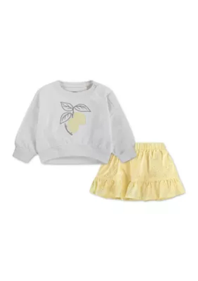baby lemons fleece crew pullover and skort