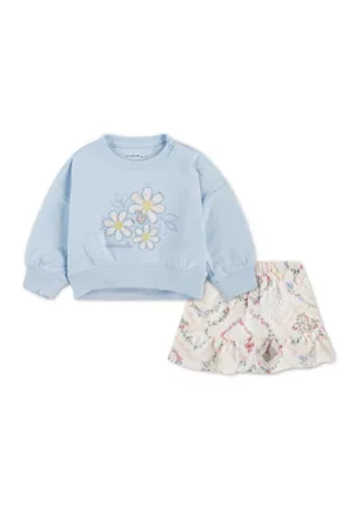 baby flower fleece crew and skort