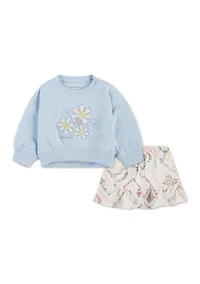 baby flower fleece crew and skort