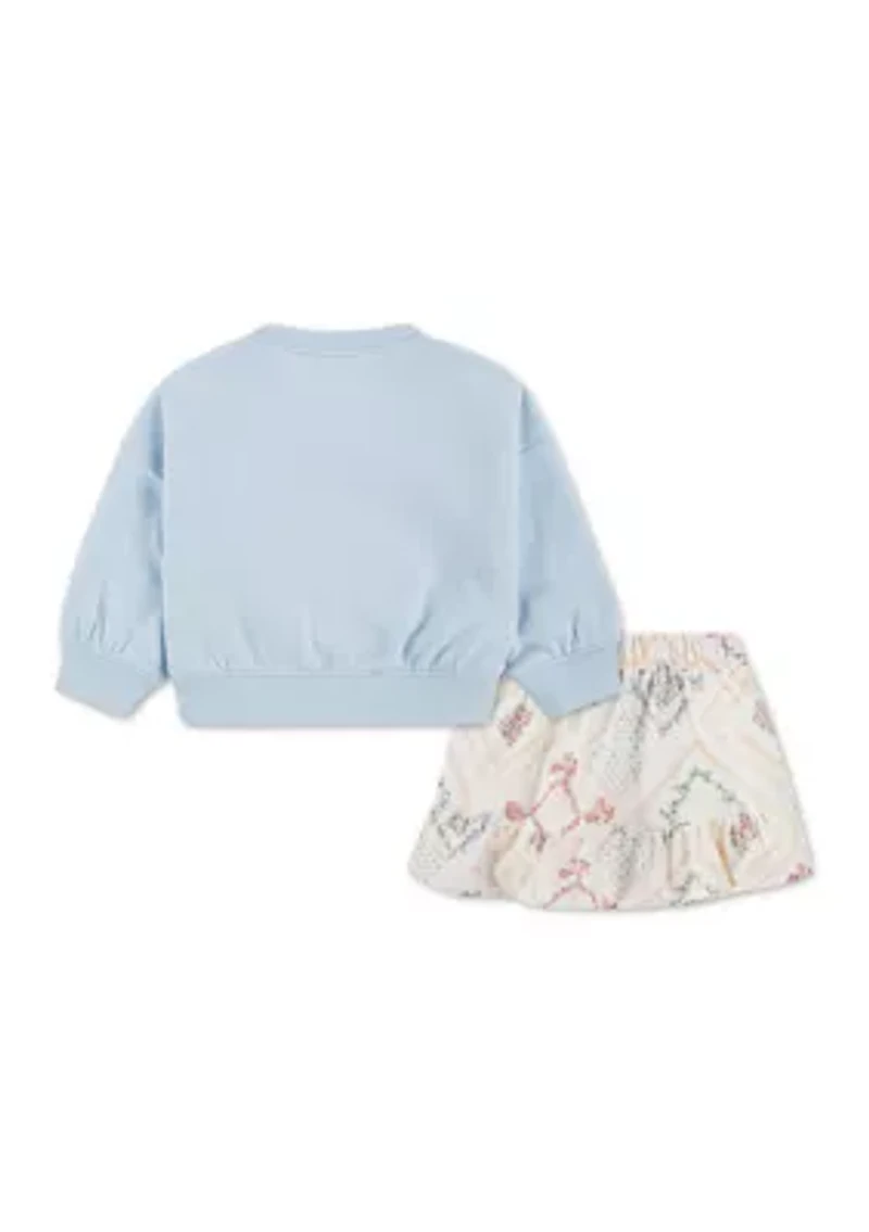 baby flower fleece crew and skort