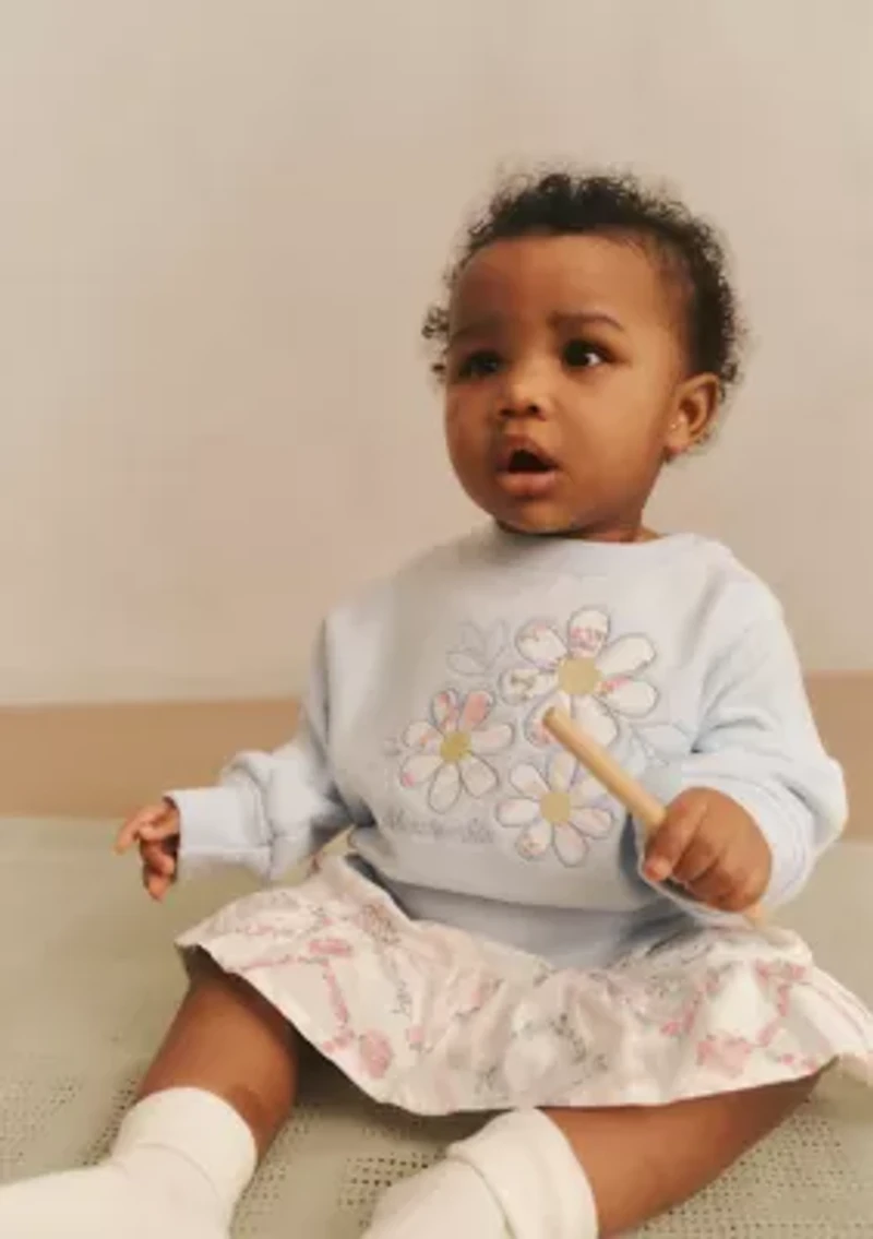 baby flower fleece crew and skort