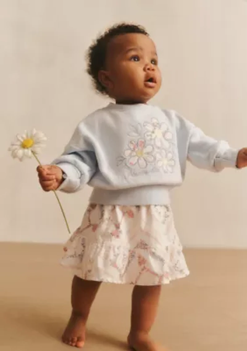 baby flower fleece crew and skort