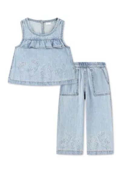 toddler denim ruffle top and pants set