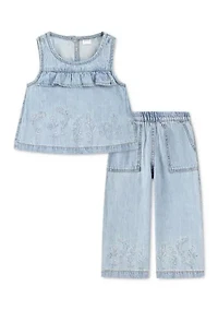 toddler denim ruffle top and pants set