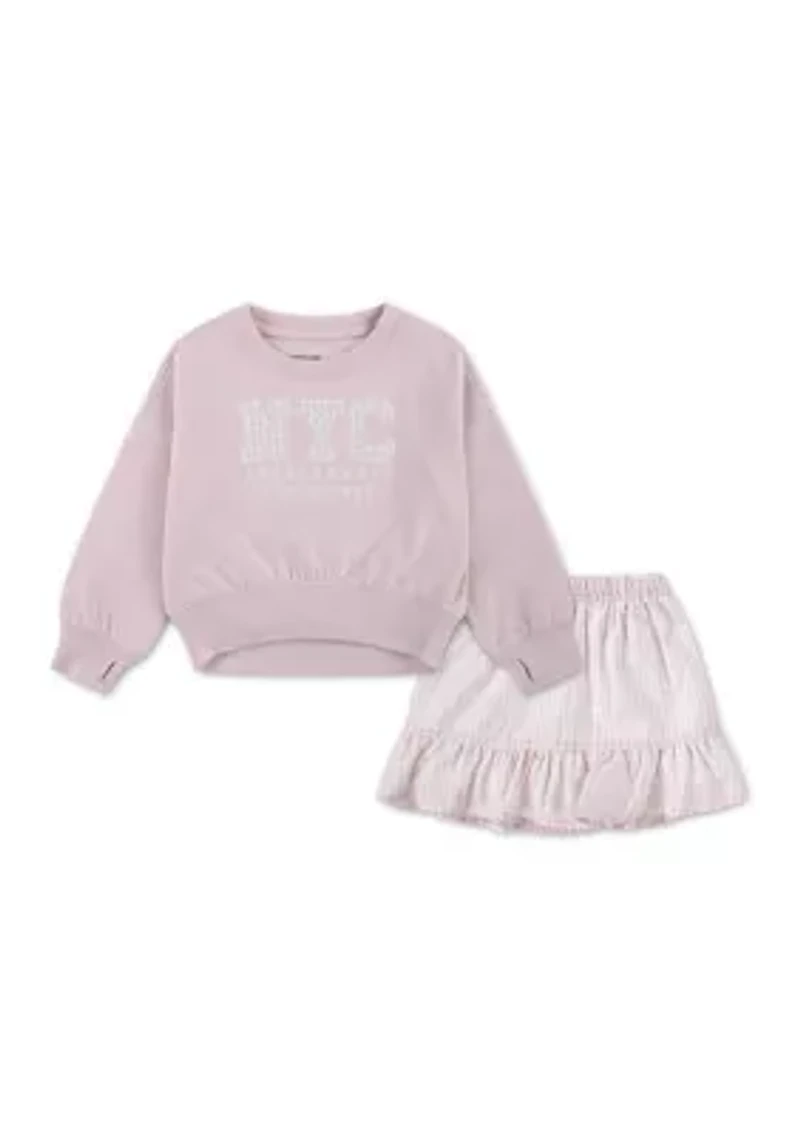 toddler NYC fleece crew neck pullover and skort set