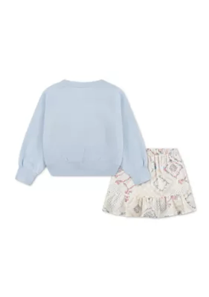 toddler flower fleece crew neck and skort set
