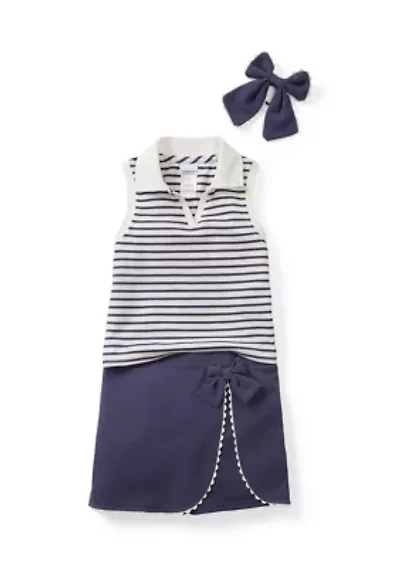 Toddler Girls 2 Piece Skort and Bow Hair Clip Set