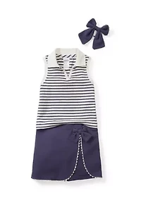 Toddler Girls 2 Piece Skort and Bow Hair Clip Set