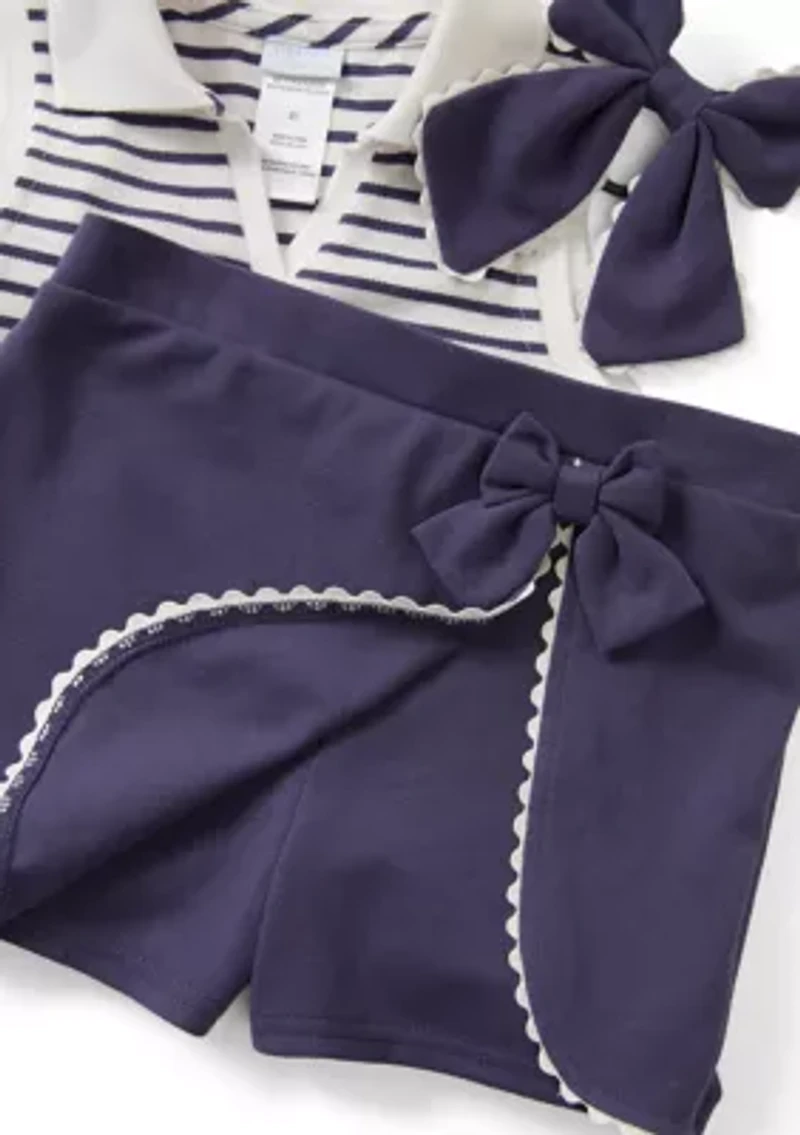 Toddler Girls 2 Piece Skort and Bow Hair Clip Set