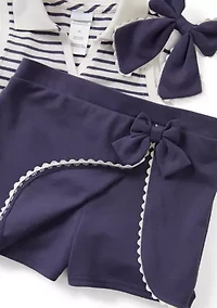 Toddler Girls 2 Piece Skort and Bow Hair Clip Set