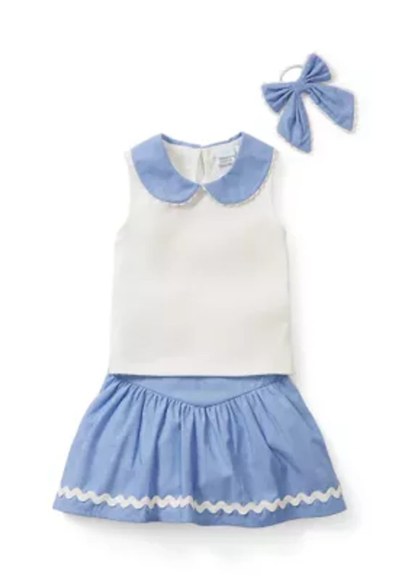 Toddler Girls Skort Top and Bow Hair Tie Set