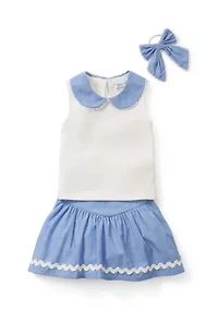 Toddler Girls Skort Top and Bow Hair Tie Set