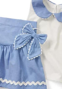 Toddler Girls Skort Top and Bow Hair Tie Set