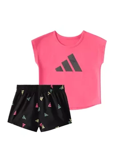 Baby Girls Two Piece Short Sleeve Cotton T-Shirt & Woven Shorts Set