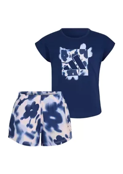 Toddler Girls Two Piece Short Sleeve Cotton T-Shirt & Woven Shorts Set