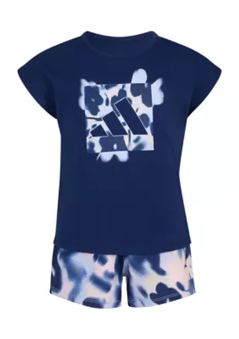 Toddler Girls Two Piece Short Sleeve Cotton T-Shirt & Woven Shorts Set