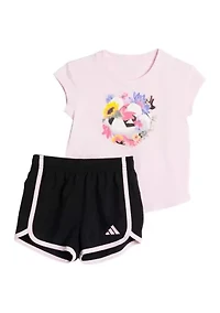Baby Girls Two Piece Cap Sleeve T-Shirt & Woven Shorts Set