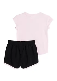 Baby Girls Two Piece Cap Sleeve T-Shirt & Woven Shorts Set