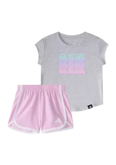 Baby Girls Two Piece Cap Sleeve Heather T-Shirt & Woven Shorts Set