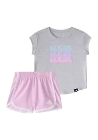 Baby Girls Two Piece Cap Sleeve Heather T-Shirt & Woven Shorts Set