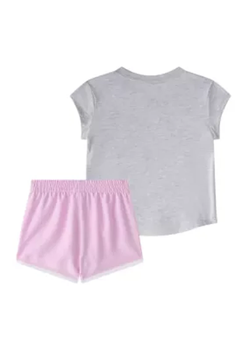 Baby Girls Two Piece Cap Sleeve Heather T-Shirt & Woven Shorts Set