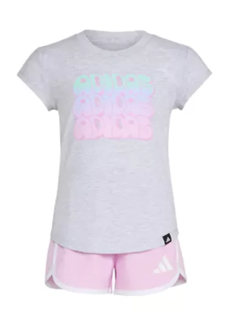 Toddler Girls Two-Piece Cap Sleeve Heather T-Shirt & Woven Short Set