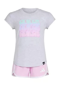 Toddler Girls Two-Piece Cap Sleeve Heather T-Shirt & Woven Short Set