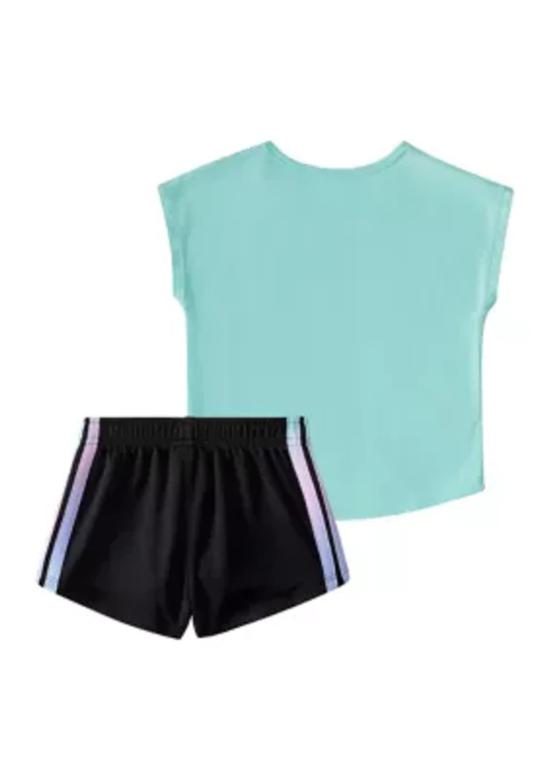 Baby Girls Two-Piece Short Sleeve Graphic T-Shirt & Mesh Set
