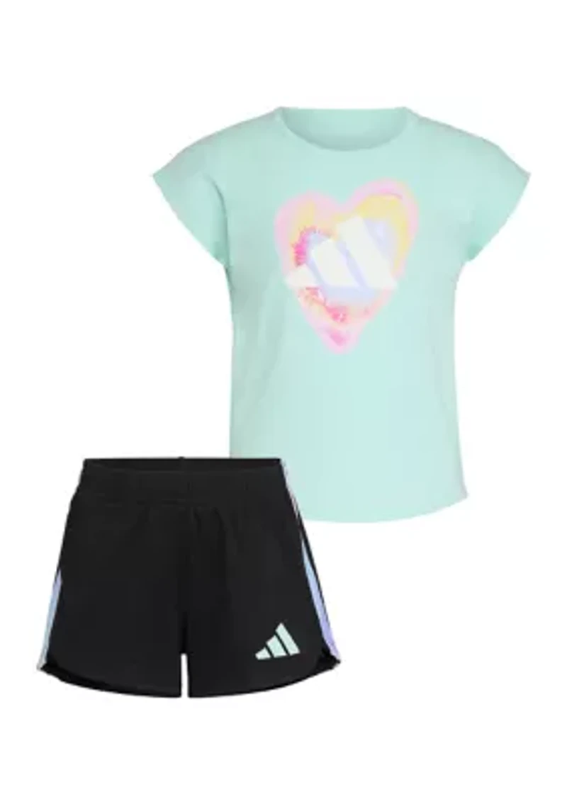 Toddler Girls Two-Piece Short Sleeve Graphic Tee & Mesh Set