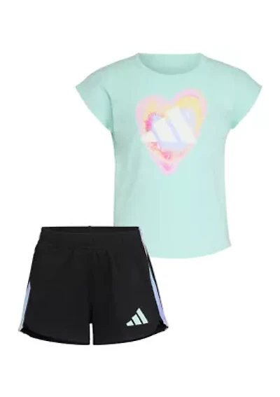 Toddler Girls Two-Piece Short Sleeve Graphic Tee & Mesh Set