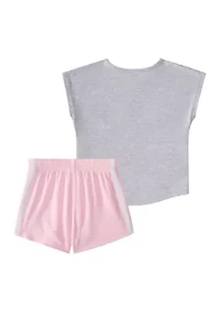 Baby Girls Two Piece Short Sleeve Graphic Heather T-Shirt & Mesh Shorts Set