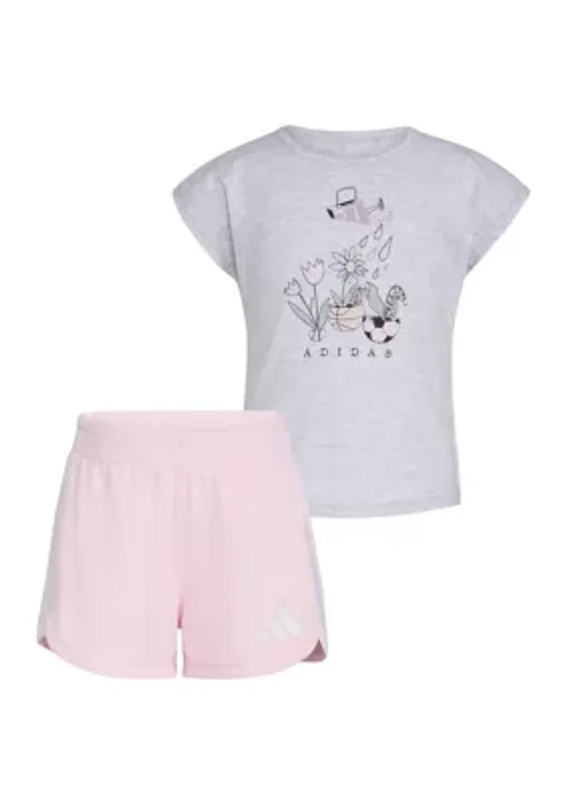 Toddler Girls 2 Piece Short Sleeve Graphic Heather T-Shirt and Mesh Set