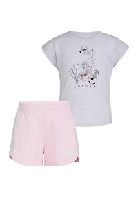 Toddler Girls 2 Piece Short Sleeve Graphic Heather T-Shirt and Mesh Set