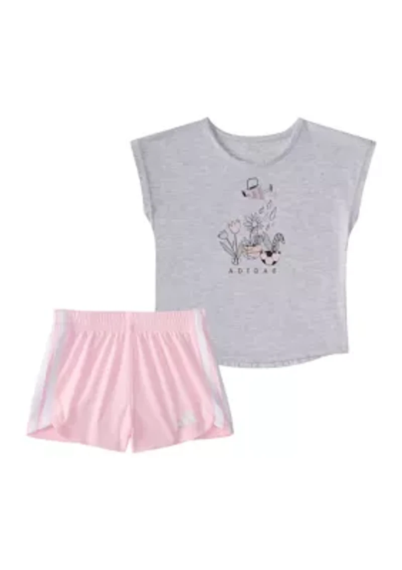 Toddler Girls 2 Piece Short Sleeve Graphic Heather T-Shirt and Mesh Set