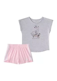 Toddler Girls 2 Piece Short Sleeve Graphic Heather T-Shirt and Mesh Set