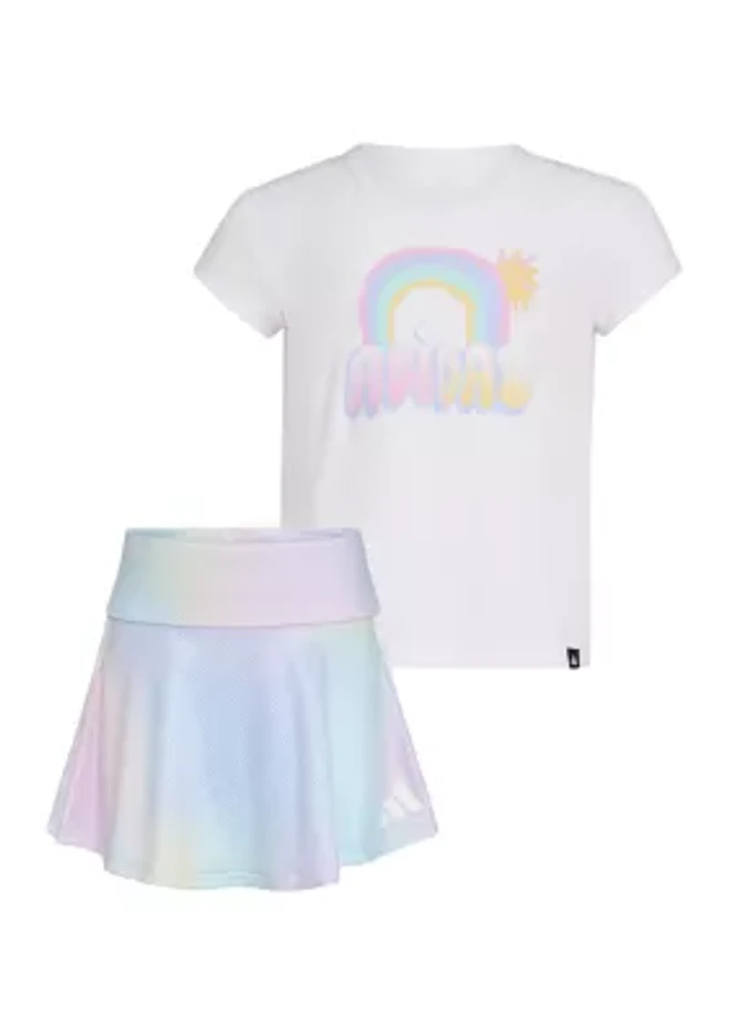 Toddler Girls 2 Piece Pleated T-Shirt and Printed Flounce Skort Set