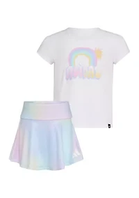 Toddler Girls 2 Piece Pleated T-Shirt and Printed Flounce Skort Set